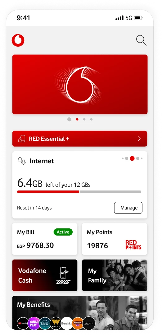 Ana Vodafone home screen on a 5G connection after automatic identification