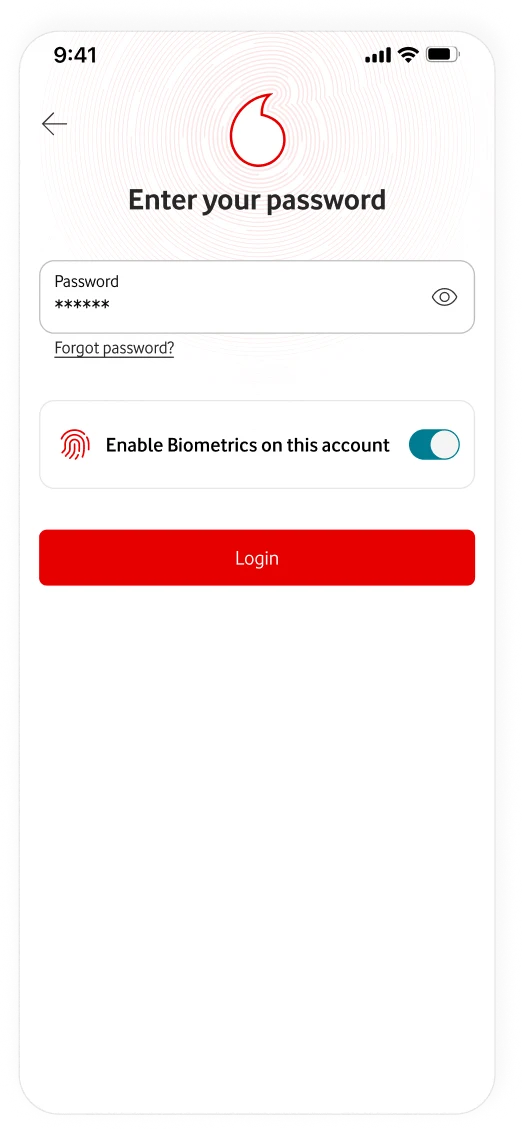 Password login screen with an option to enable biometric access for the account