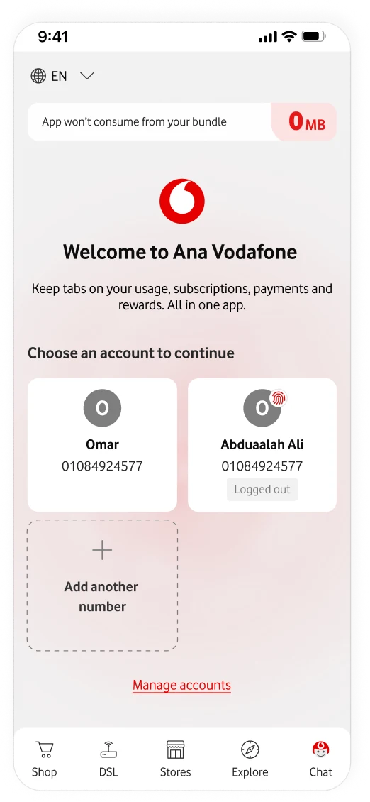 Saved-account screen showing which account has biometric access enabled